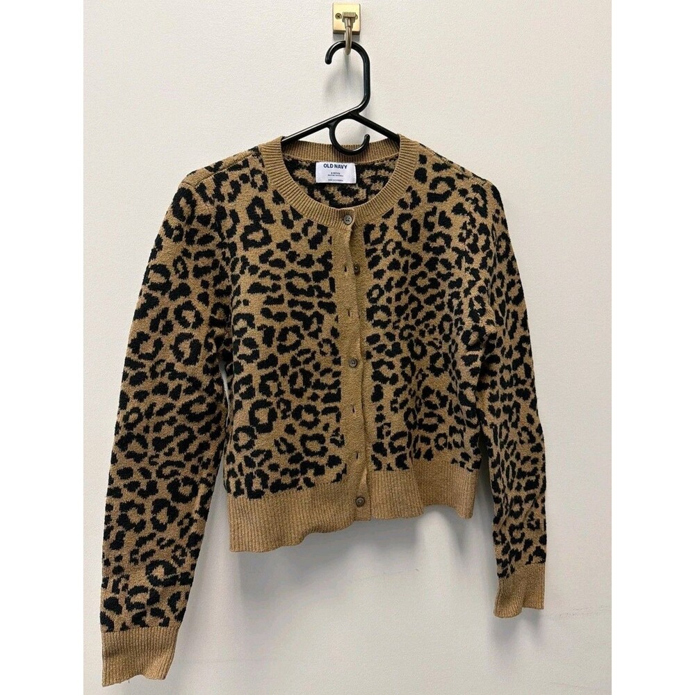 Old Navy So Soft Cropped Cardigan Women's Petite Small S Leopard Sweater Cheetah